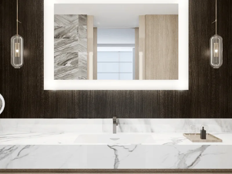 A rectangular front-lit Nerval LED mirror